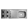 Mesón en Acero Inoxidable Poceta Derecha Monocontrol 150X50 con Estufa 4 Puestos