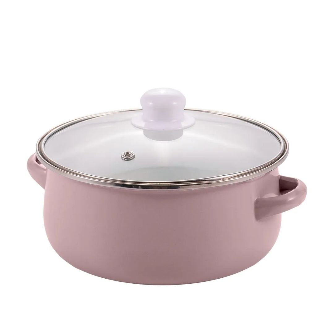 Olla Universal Peltre Atelier 18 CM + Tapa de Vidrio Rosa