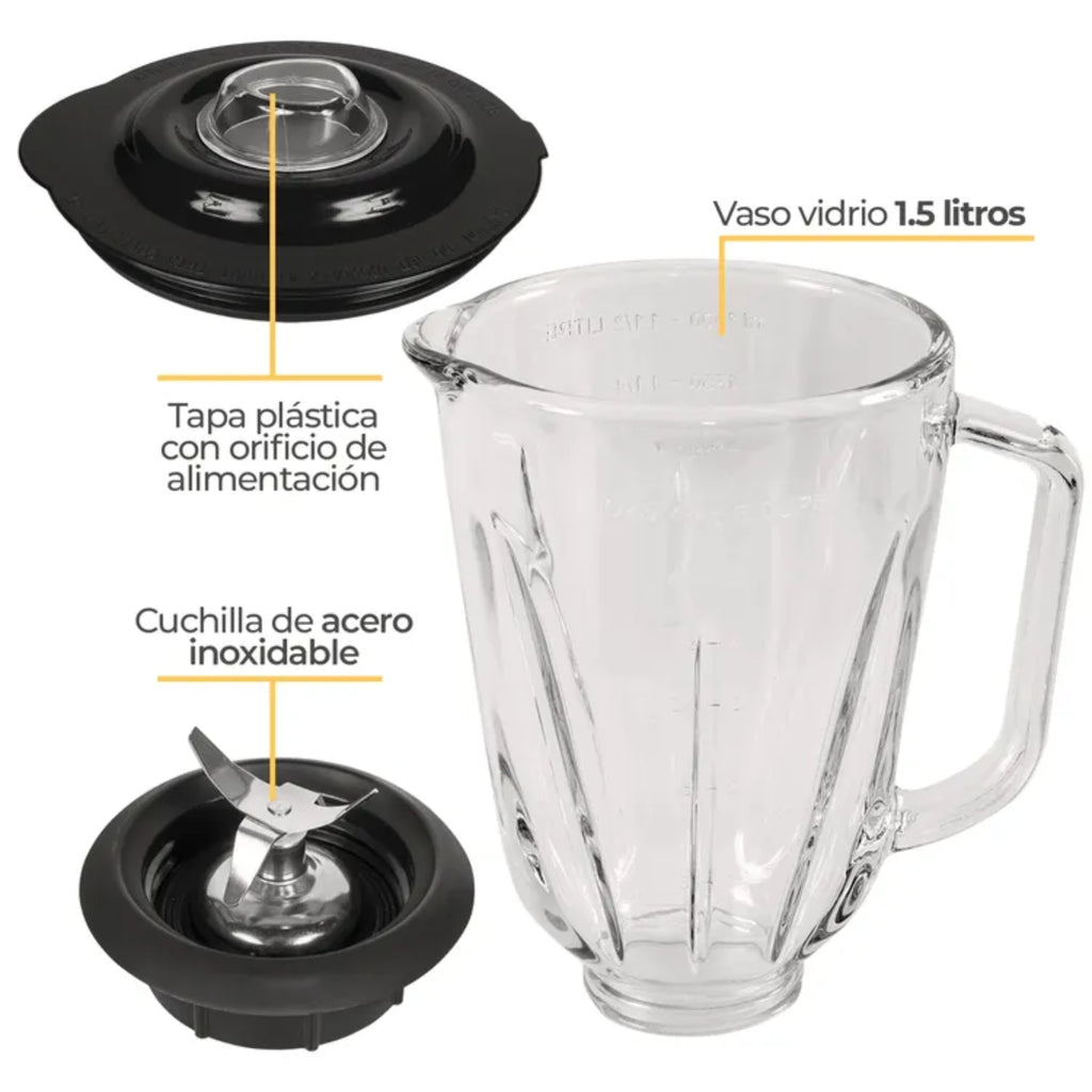 Licuadora Kalley Doble Vaso Acero Inoxidable y Vidrio