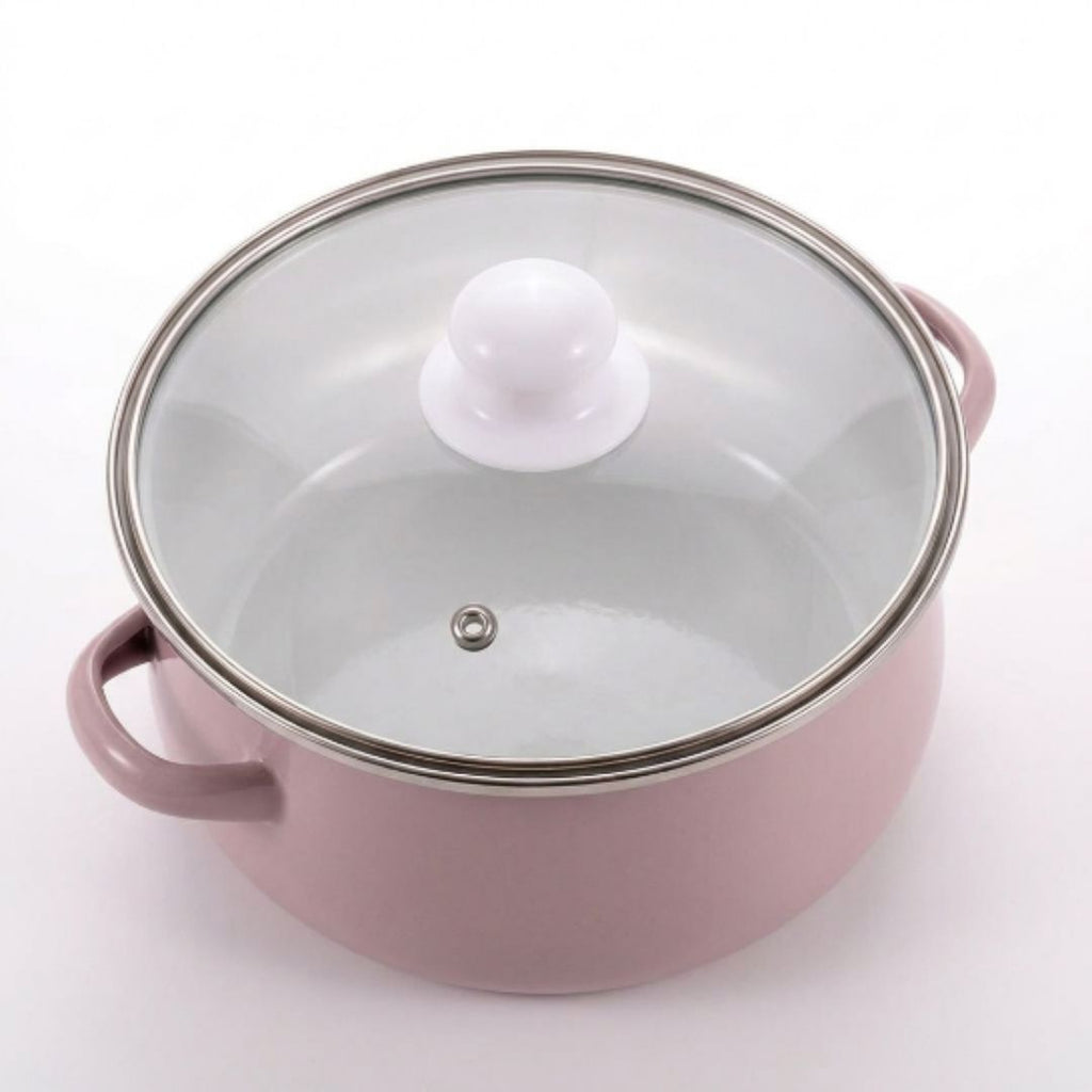 Olla Universal Peltre Atelier 18 CM + Tapa de Vidrio Rosa