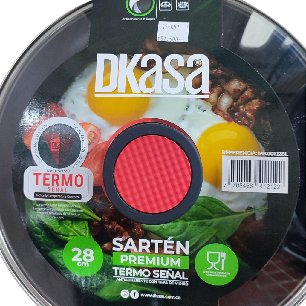 Sartén Premium 28 CM Termo Señal Antiadherente con Tapa de Vidrio