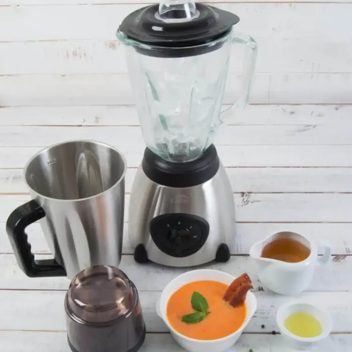 Licuadora Kalley Doble Vaso Acero Inoxidable y Vidrio