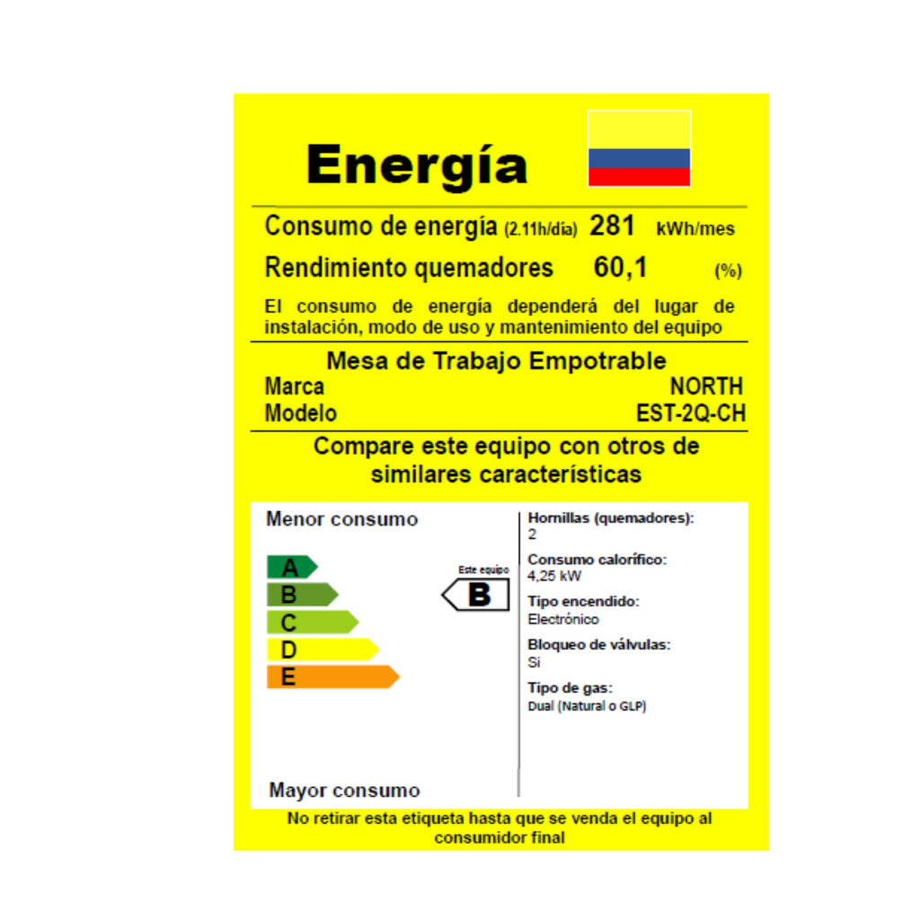 🔥 Estufa Empotrable North 2 Puestos con Encendido Eléctrico