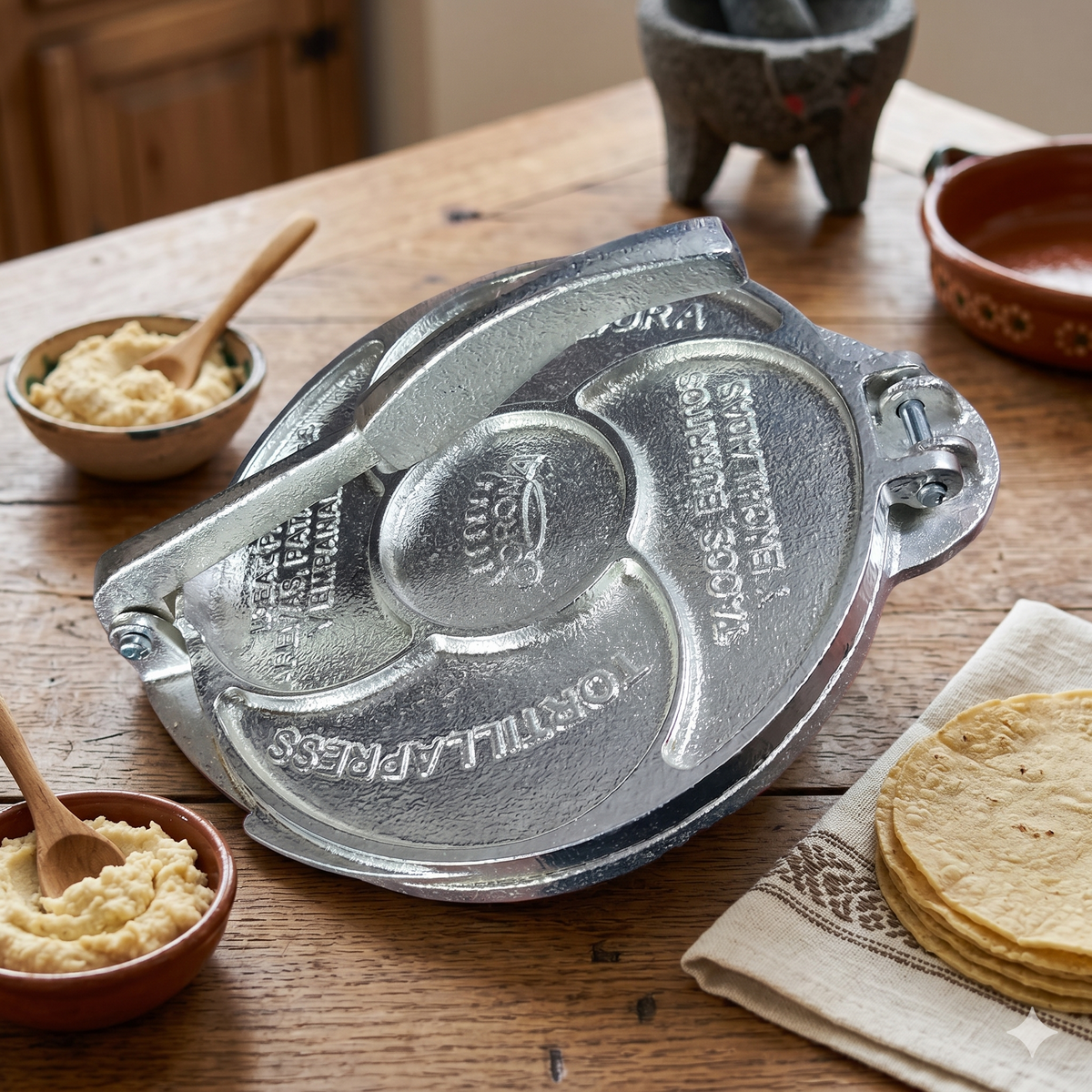 Tortilladora y Pataconera Manual Estañada Corona de 8 Pulgadas