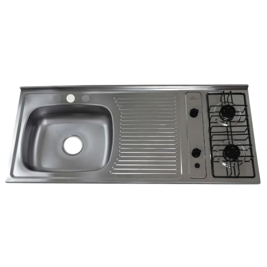 Mesón en Acero Inoxidable Poceta Izquierda Monocontrol 120X50 con Estufa