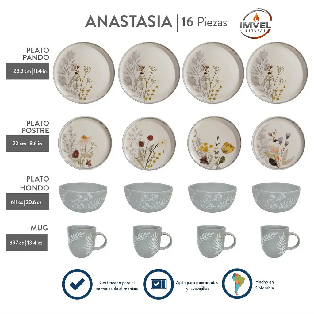 Vajilla Corona Anastasia 4 Puestos / 16 Piezas