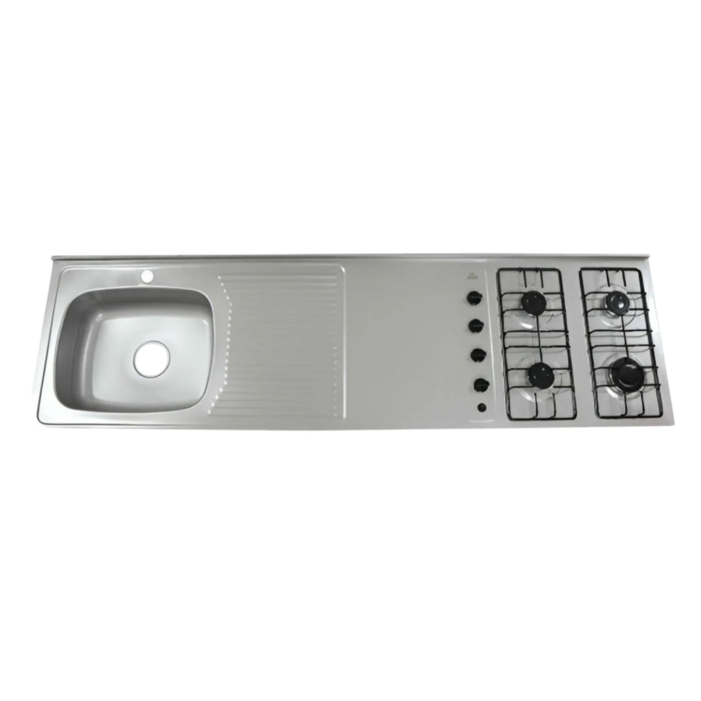 Mesón en Acero Inoxidable Poceta Izquierda Monocontrol 180X50 Estufa 4 Puestos