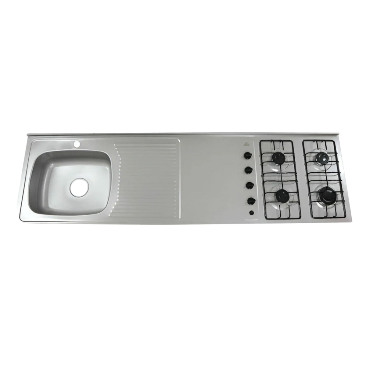 Mesón en Acero Inoxidable Poceta Izquierda Monocontrol 180X50 Estufa 4 Puestos
