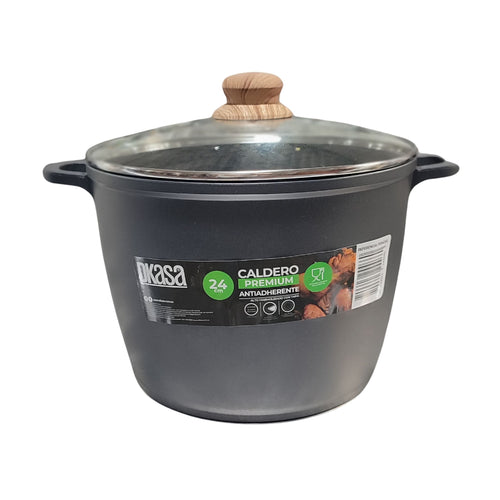 Caldero Dkasa Antiadherente Alto Marmolizado con Tapa de Vidrio 24 CM