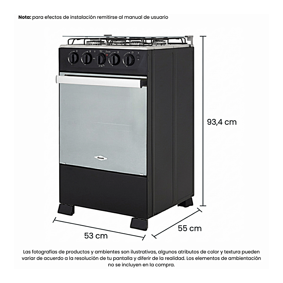 ESTUFA ROMERO REFLEX HACEB 50 CM GAS NATURAL NEGRA