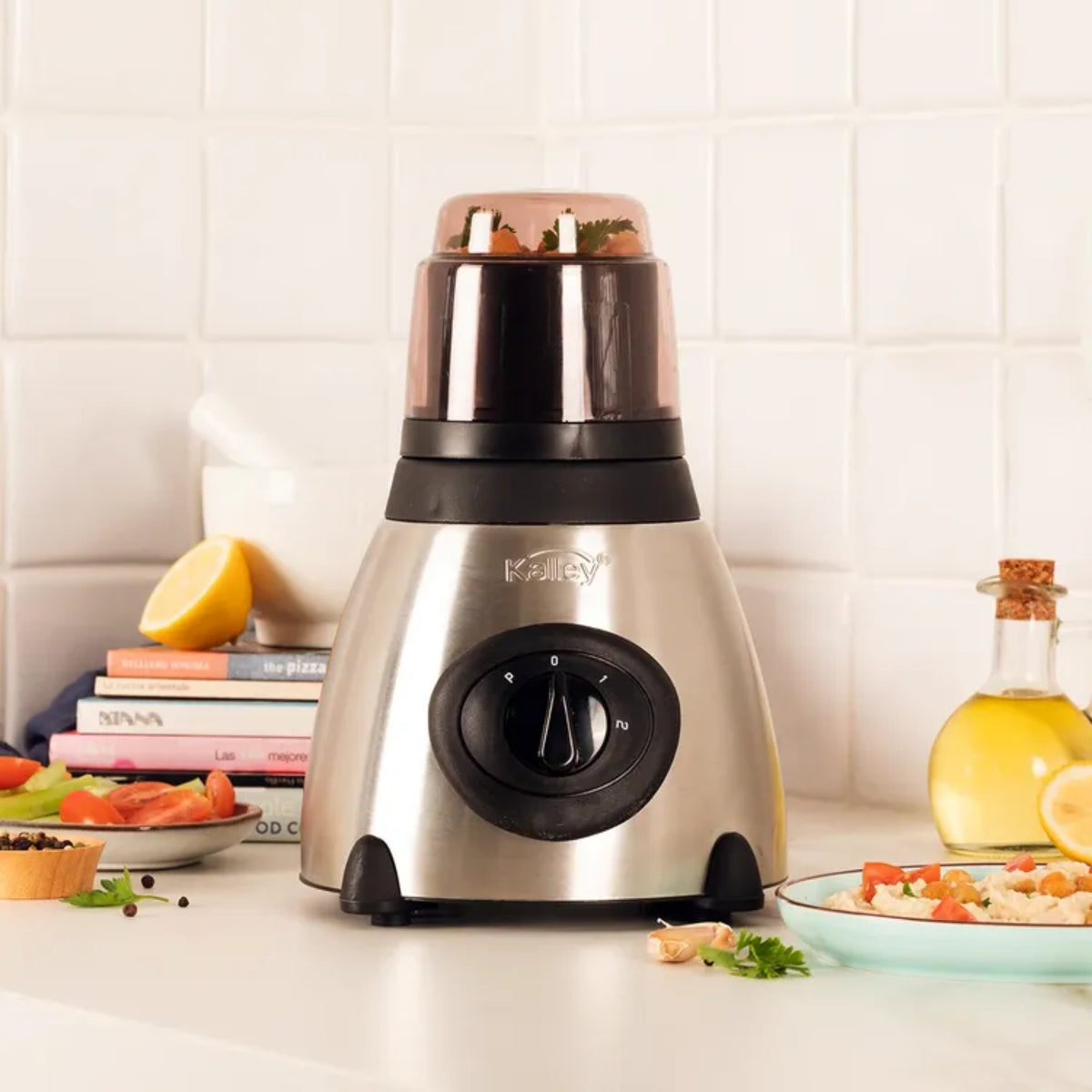 Licuadora Kalley Doble Vaso Acero Inoxidable y Vidrio