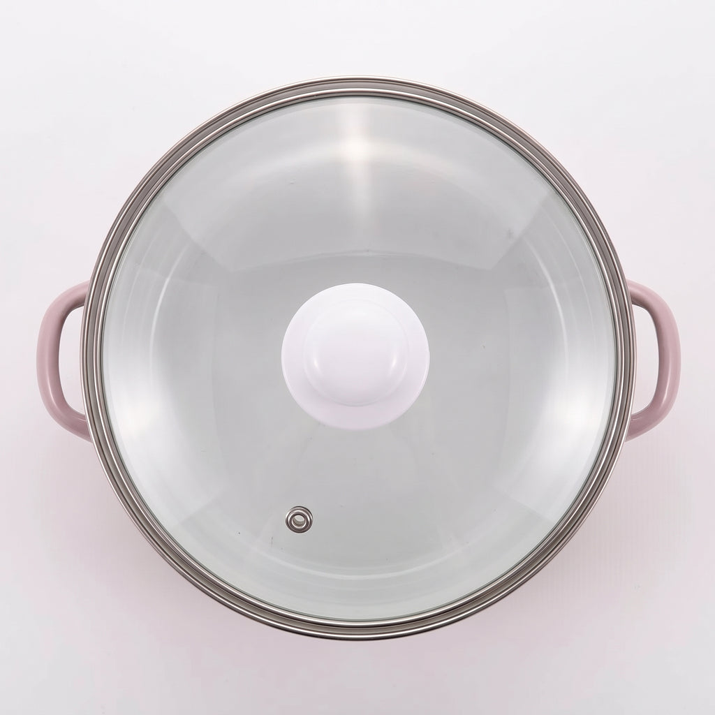 Olla Universal Peltre Atelier 18 CM + Tapa de Vidrio Rosa