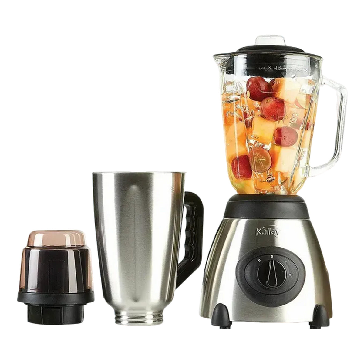 Licuadora Kalley Doble Vaso Acero Inoxidable y Vidrio