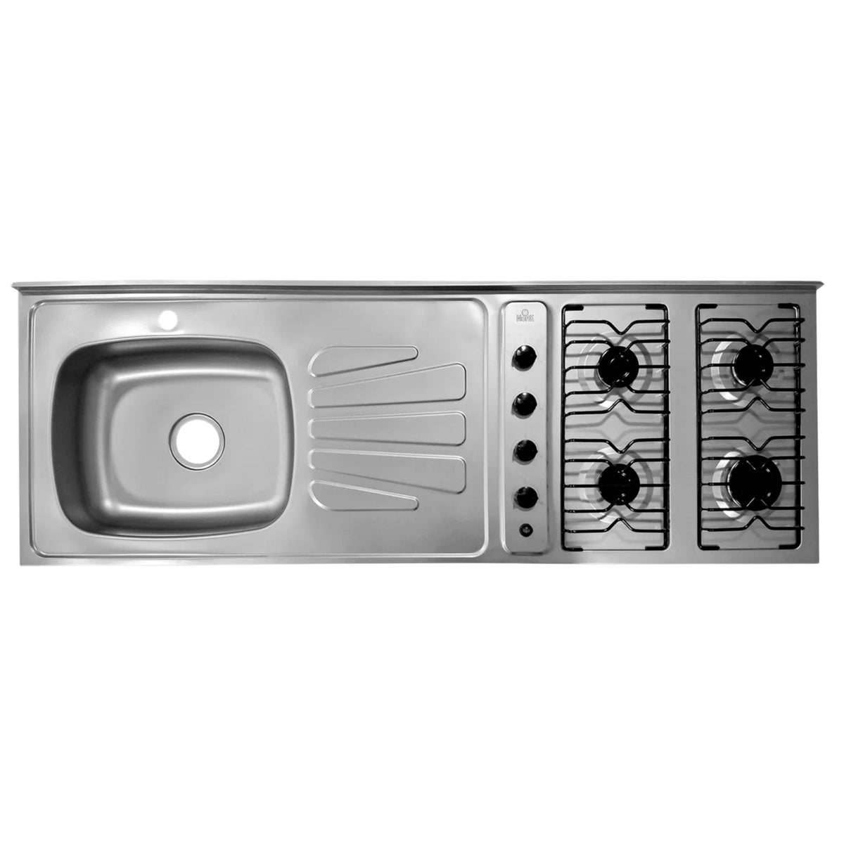 Mesón en Acero Inoxidable Poceta Izquierda Monocontrol 150X50 Estufa 4 Puestos