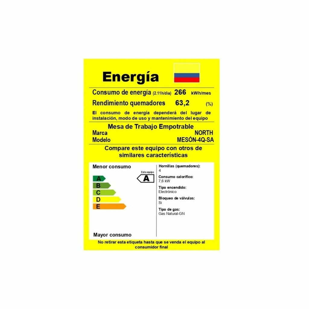 Mesón en Acero Inoxidable Poceta Derecha Monocontrol 180X50 con Estufa 4 Puestos