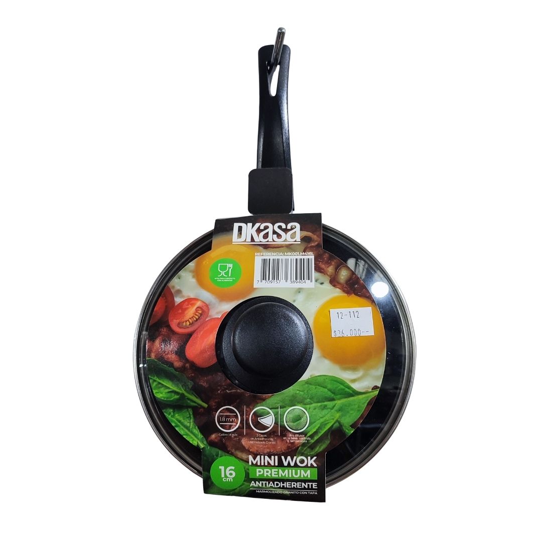 Mini Wok Dkasa Premium Antiadherente Marmolizado Granito con Tapa 16CM