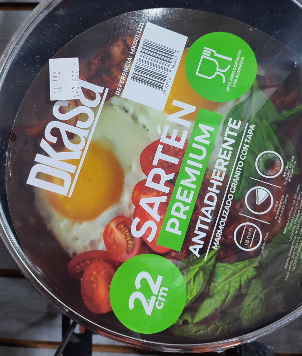 Sarten Dkasa Premium Antiadherente Marmolizado Granito con Tapa 22CM