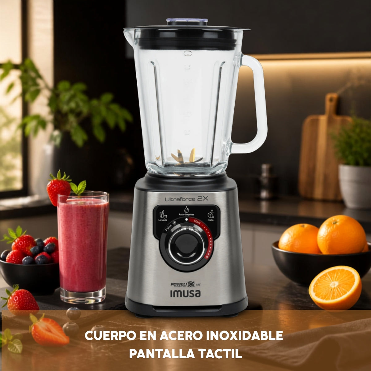 Licuadora Imusa Ultraforce 2X 1100W Vaso de Vidrio 2L con Picatodo y Molino