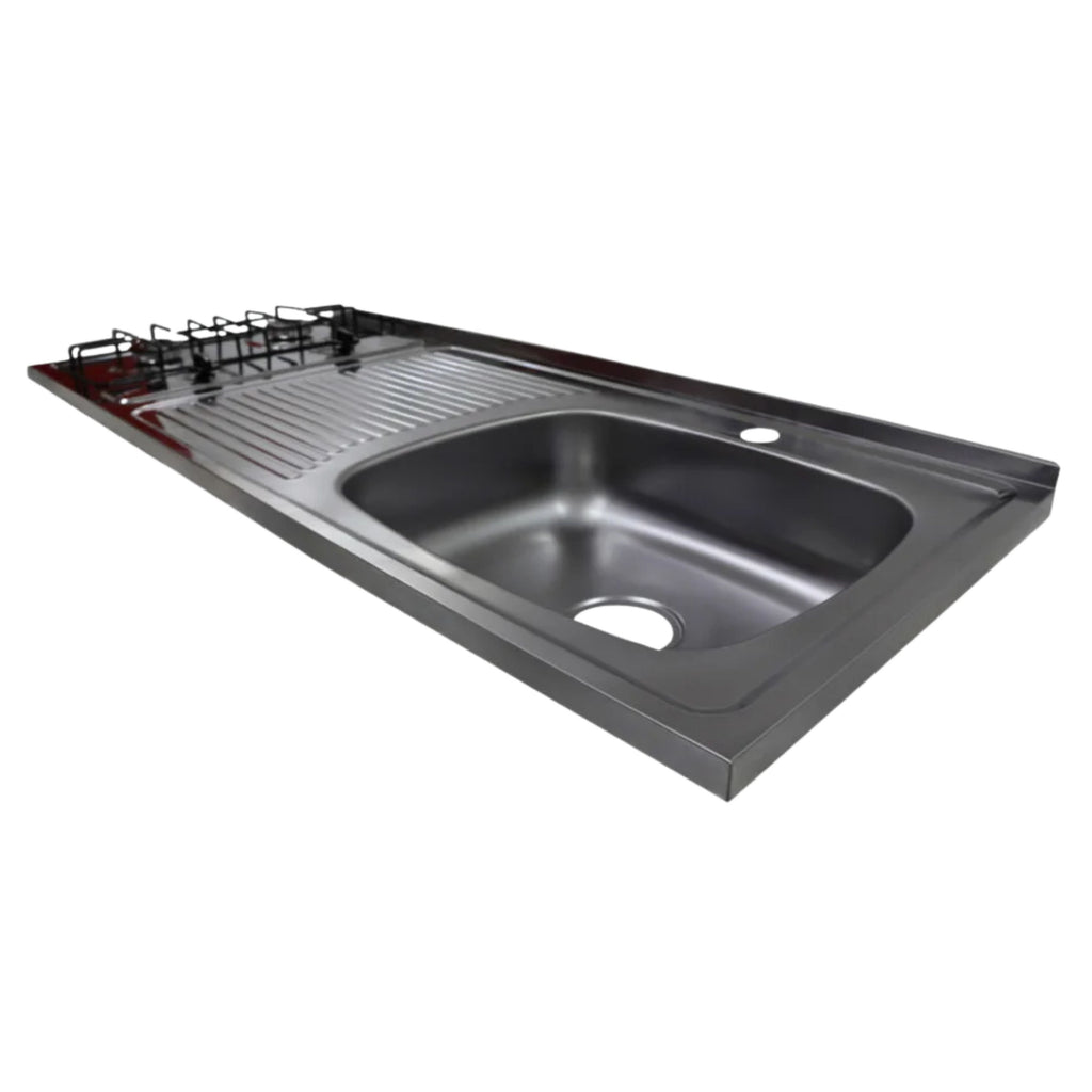 Mesón en Acero Inoxidable Poceta Derecha Monocontrol 120X50 con Estufa