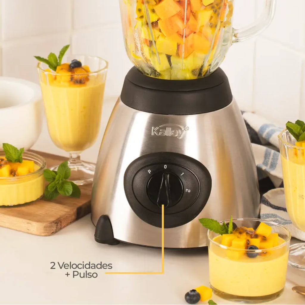 Licuadora Kalley Doble Vaso Acero Inoxidable y Vidrio