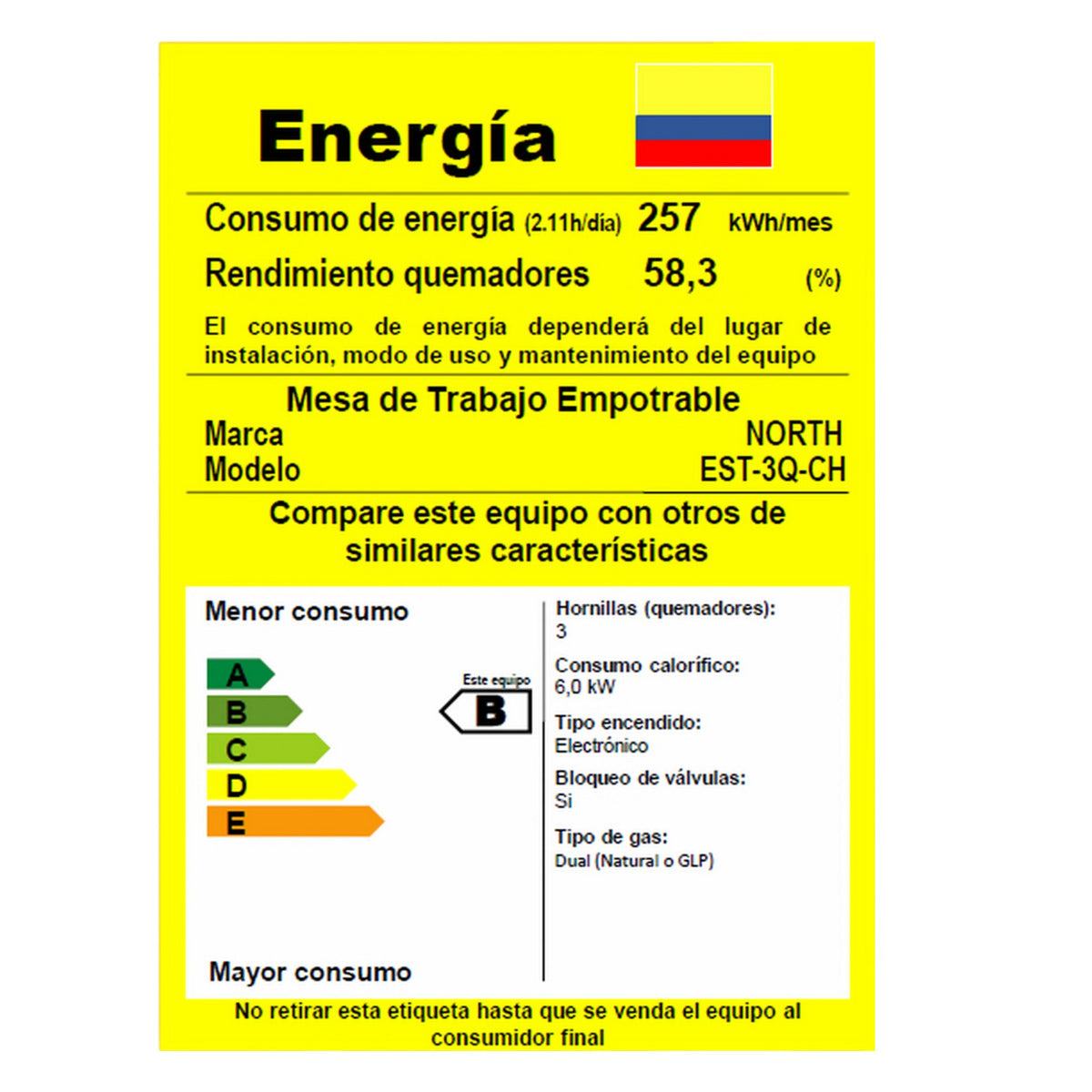 🔥 Estufa Mixta Empotrable North 3 Puestos a Gas + 1 Eléctrico