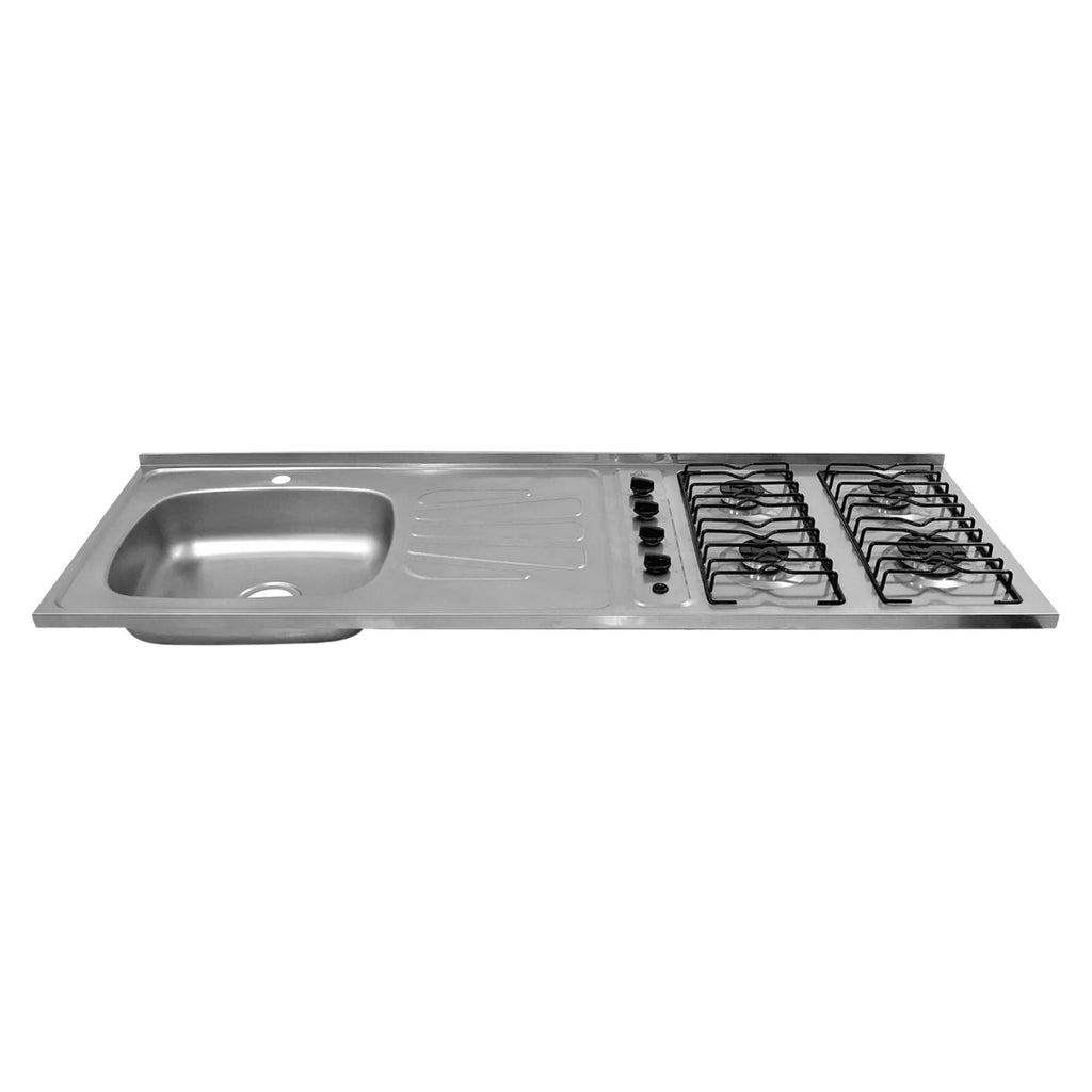 Mesón en Acero Inoxidable Poceta Izquierda Monocontrol 150X50 Estufa 4 Puestos