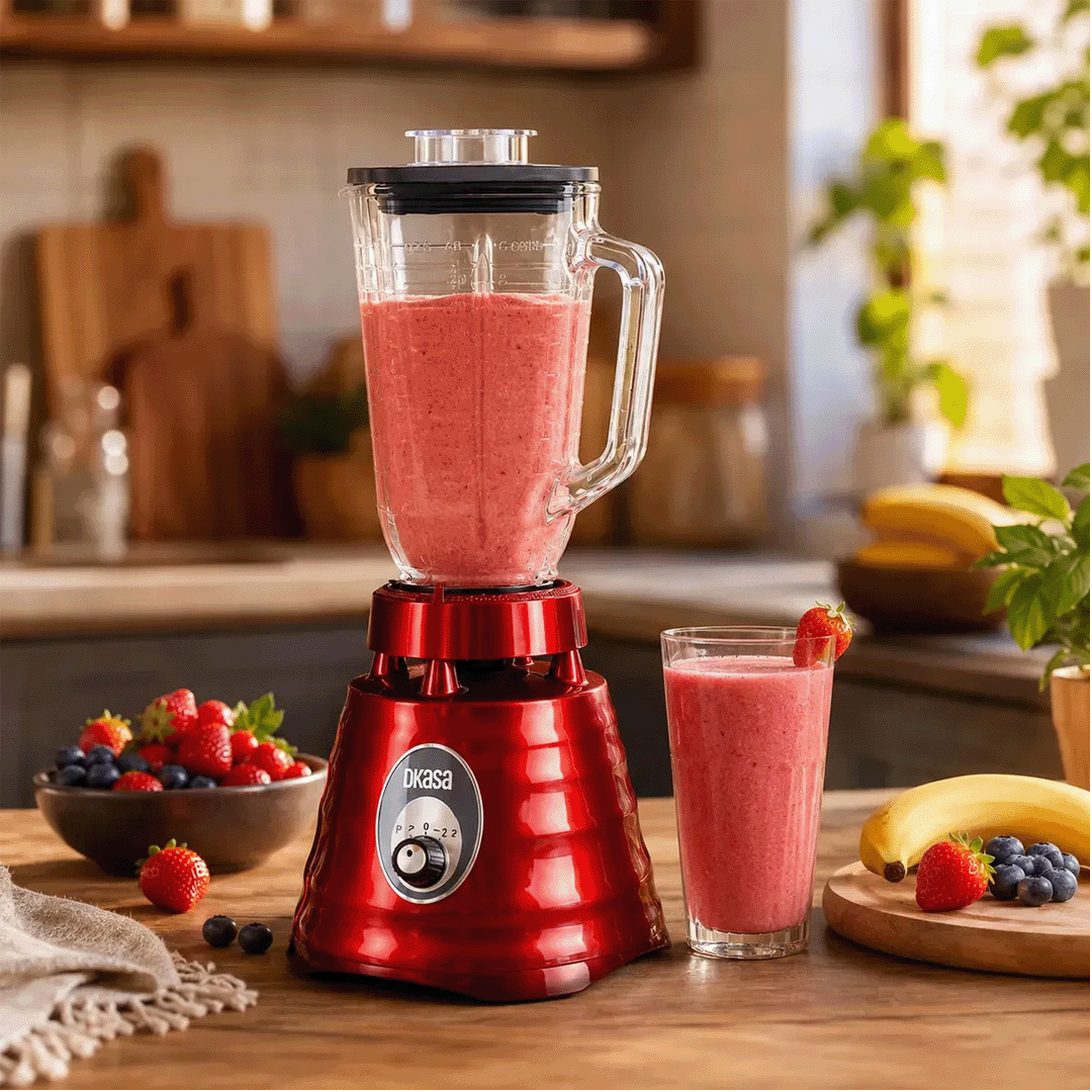 LICUADORA DKASA 600W VASO DE VIDRIO 1.25L 3 VELOCIDADES ROJA