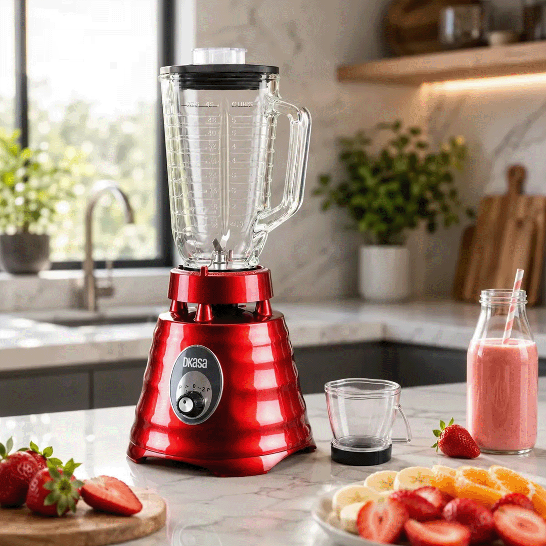 LICUADORA DKASA 600W VASO DE VIDRIO 1.25L 3 VELOCIDADES ROJA
