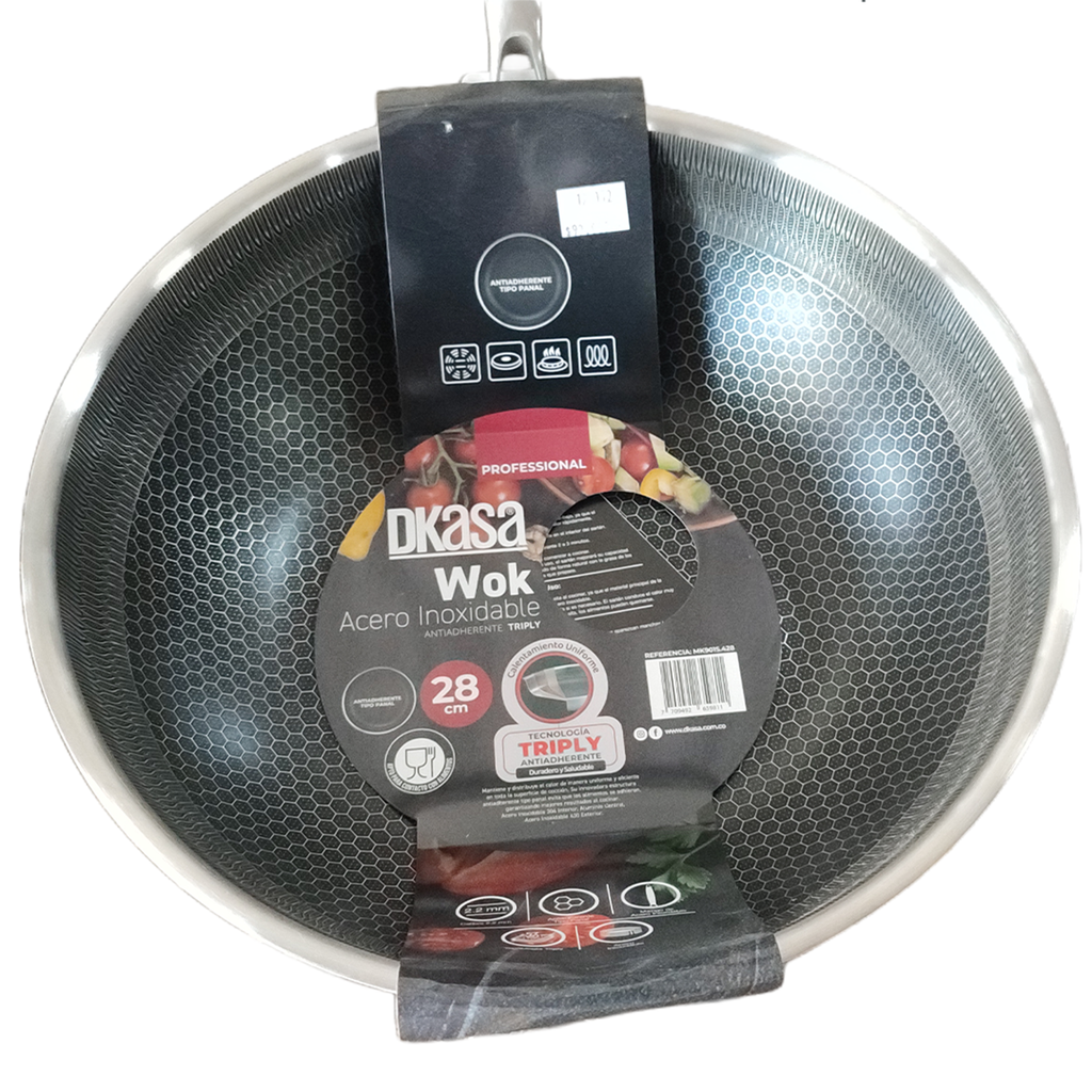Wok DKasa Acero Inoxidable Triply 28 cm